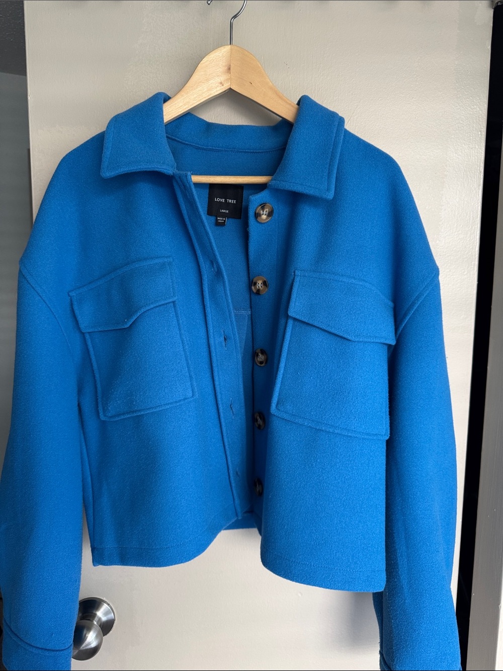 Love Tree Bright Blue Button-Front Utility Jacket